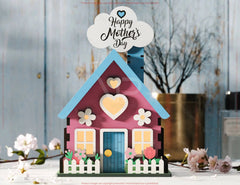 Cloudy Miniature Spring House Village - Garden Cottage with Blossoms & Nature Scene Customizable Text Laser Cutting Digital Download |#U550| VectorPort