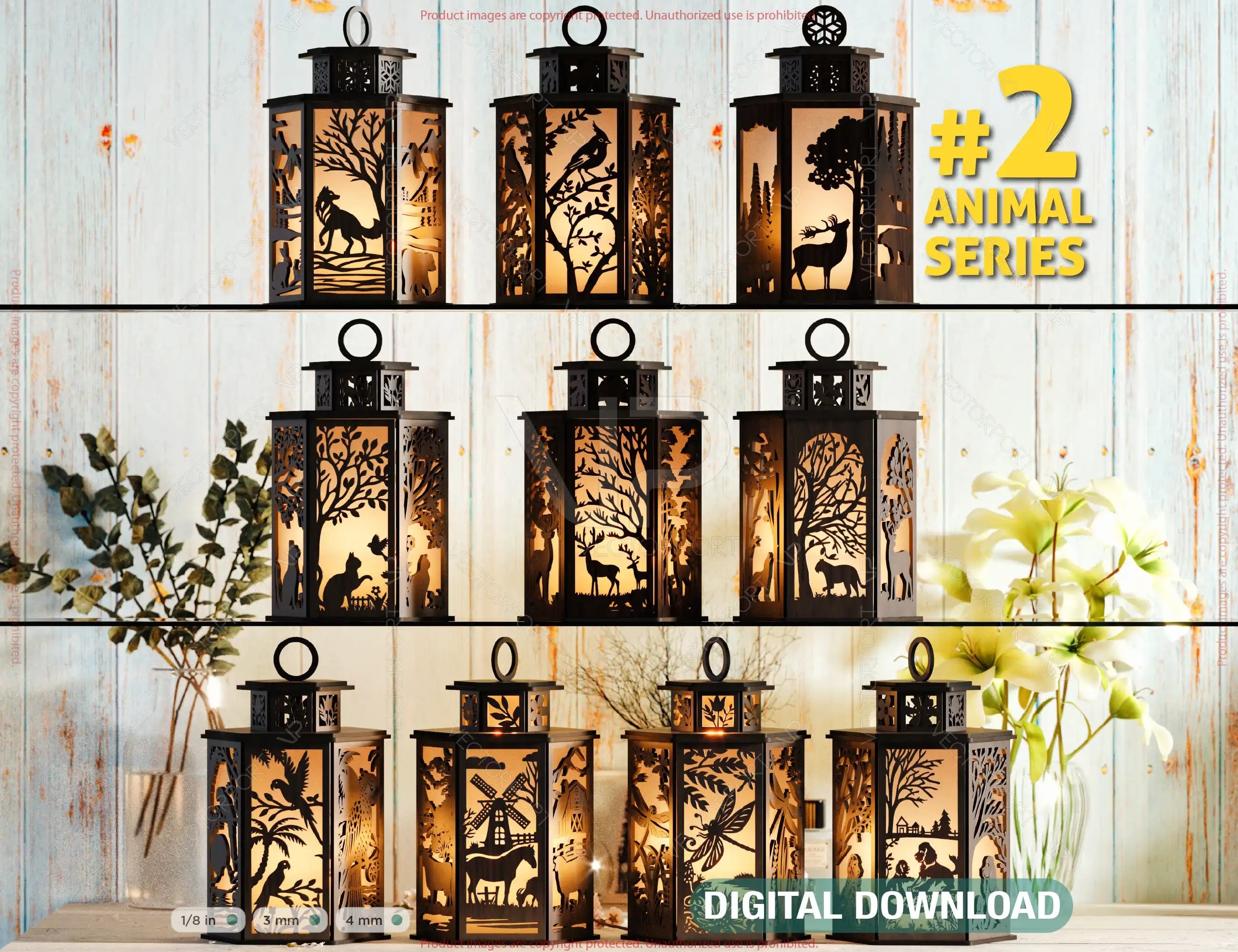 Wildlife Lantern Collection - Nature-Inspired Lamp Series #2 Laser Cut Tealight Candle Holder Digital Download |#U552| VectorPort
