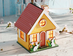 Whimsical House & Pastry-Themed Miniature Laser-Cut Spring House Village - Garden Cottage with Blossoms & Bunny Scene Digital Download |#U554| VectorPort