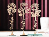 Customizable Standing Flower Laser Cut Art - Personalized Flower with Name Editable Files for Digital Download |#U559| VectorPort