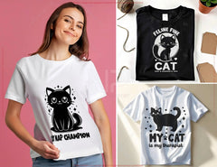 Cat Silhouette T-Shirt Design Bundle Printable Cat Themed Graphics for Apparel Breeds Clipart Funny Png Design Digital Download |#U560| VectorPort