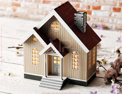Wooden House – Miniature House Village DIY 3D Model with Glowing Windows, Perfect for Home Decor & Gifts Laser Cutting Digital Download |#U561|