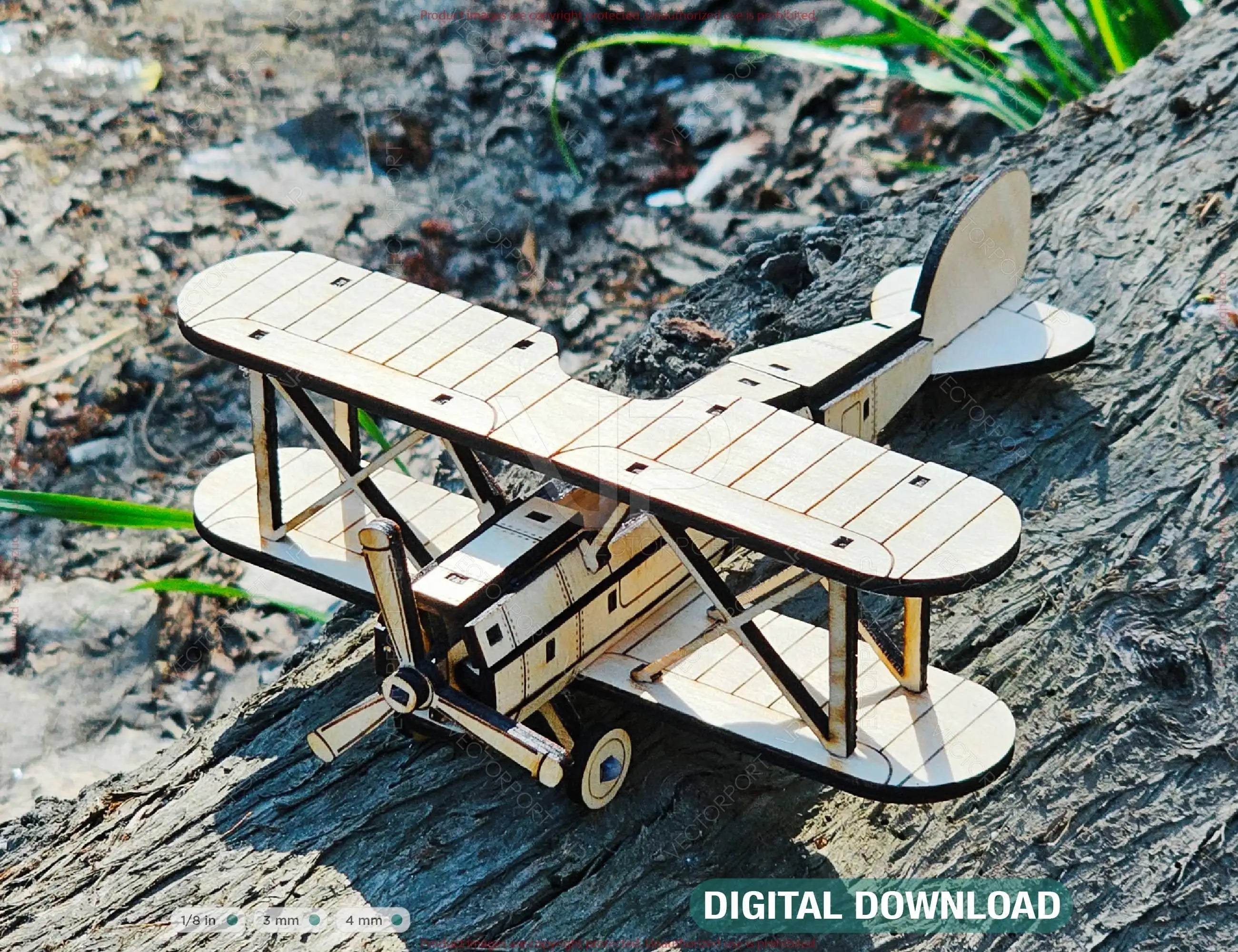 3D Retro Biplane Aircraft Vintage Airplane Laser Cutting Digital Download |#U562| VectorPort