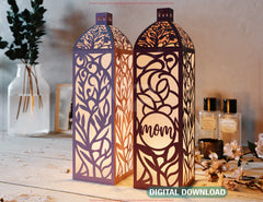 Papercut Elegant Mother's Day Lantern – A Heartfelt Tribute in Light Blossoms & Heart Scene Laser Cutting Digital Download |#U563|