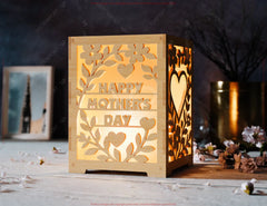 Elegant Mother's Day Laser-Cut Lantern – A Heartfelt Tribute in Light Blossoms & Heart Scene Laser Cutting Digital Download |#U564|
