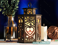 Doctor Theme Laser Cut Table Lamp with Medical Silhouettes, Stethoscope, Heartbeat, Gift for Healthcare Professionals Digital Download |#U566|