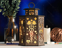 Doctor Theme Laser Cut Table Lamp with Medical Silhouettes, Stethoscope, Heartbeat, Gift for Healthcare Professionals Digital Download |#U566|