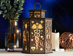 Doctor Theme Laser Cut Table Lamp with Medical Silhouettes, Stethoscope, Heartbeat, Gift for Healthcare Professionals Digital Download |#U566| VectorPort