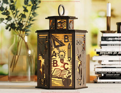 Teacher Theme Laser Cut Table Lamp with Apple, Books, Pencil, Blackboard, Gift for Educators Digital Download |#U567|