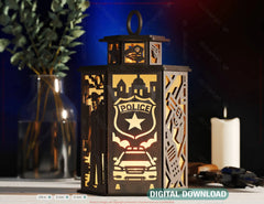 Police Theme Laser Cut Table Lamp with Badge, Handcuffs, Siren, Uniform, Gift for Law Enforcement, Police Car Digital Download |#U568|