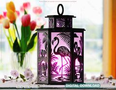 Flamingo Theme Laser Cut Table Lamp with Nature Scene, Tropical Birds, Elegant Decor for Flamingo Lovers Digital Download |#U571|
