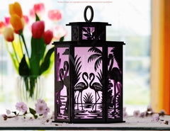 Flamingo Theme Laser Cut Table Lamp with Nature Scene, Tropical Birds, Elegant Decor for Flamingo Lovers Digital Download |#U571|