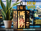New York City Laser Cut Table Lamp Panels – Statue of Liberty, Skyscrapers & Taxi NYC Skyline Light Box SVG Digital Download |#U572| VectorPort