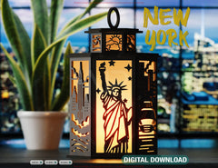 New York City Laser Cut Table Lamp Panels – Statue of Liberty, Skyscrapers & Taxi NYC Skyline Light Box SVG Digital Download |#U572|
