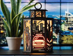 New York City Laser Cut Table Lamp Panels – Statue of Liberty, Skyscrapers & Taxi NYC Skyline Light Box SVG Digital Download |#U572|