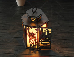 New York City Laser Cut Table Lamp Panels – Statue of Liberty, Skyscrapers & Taxi NYC Skyline Light Box SVG Digital Download |#U572|