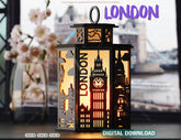 London Laser Cut Table Lamp Panels – Big Ben, Tower Bridge & London Eye UK Cityscape Light Box SVG Digital Download |#U574|