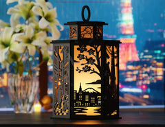 Tokyo Skyline Laser Cut Table Lamp Panels – Japanese Cityscape with Tower, Sakura, and Street Life Digital Download |#U576|
