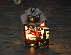 Tokyo Skyline Laser Cut Table Lamp Panels – Japanese Cityscape with Tower, Sakura, and Street Life Digital Download |#U576|