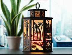 Dubai Skyline Laser Cut Table Lamp Panels – Burj Khalifa, Palm Island, Desert Scene SVG Digital Download |#U577|