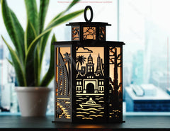 Dubai Skyline Laser Cut Table Lamp Panels – Burj Khalifa, Palm Island, Desert Scene SVG Digital Download |#U577|