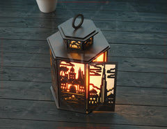 Dubai Skyline Laser Cut Table Lamp Panels – Burj Khalifa, Palm Island, Desert Scene SVG Digital Download |#U577|