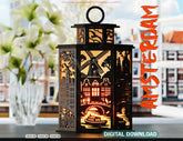 Amsterdam Laser Cut Table Lamp – Canal Houses, Bicycles, Windmill SVG Digital Download |#U579|