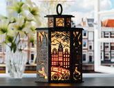 Amsterdam Laser Cut Table Lamp – Canal Houses, Bicycles, Windmill SVG Digital Download |#U579|