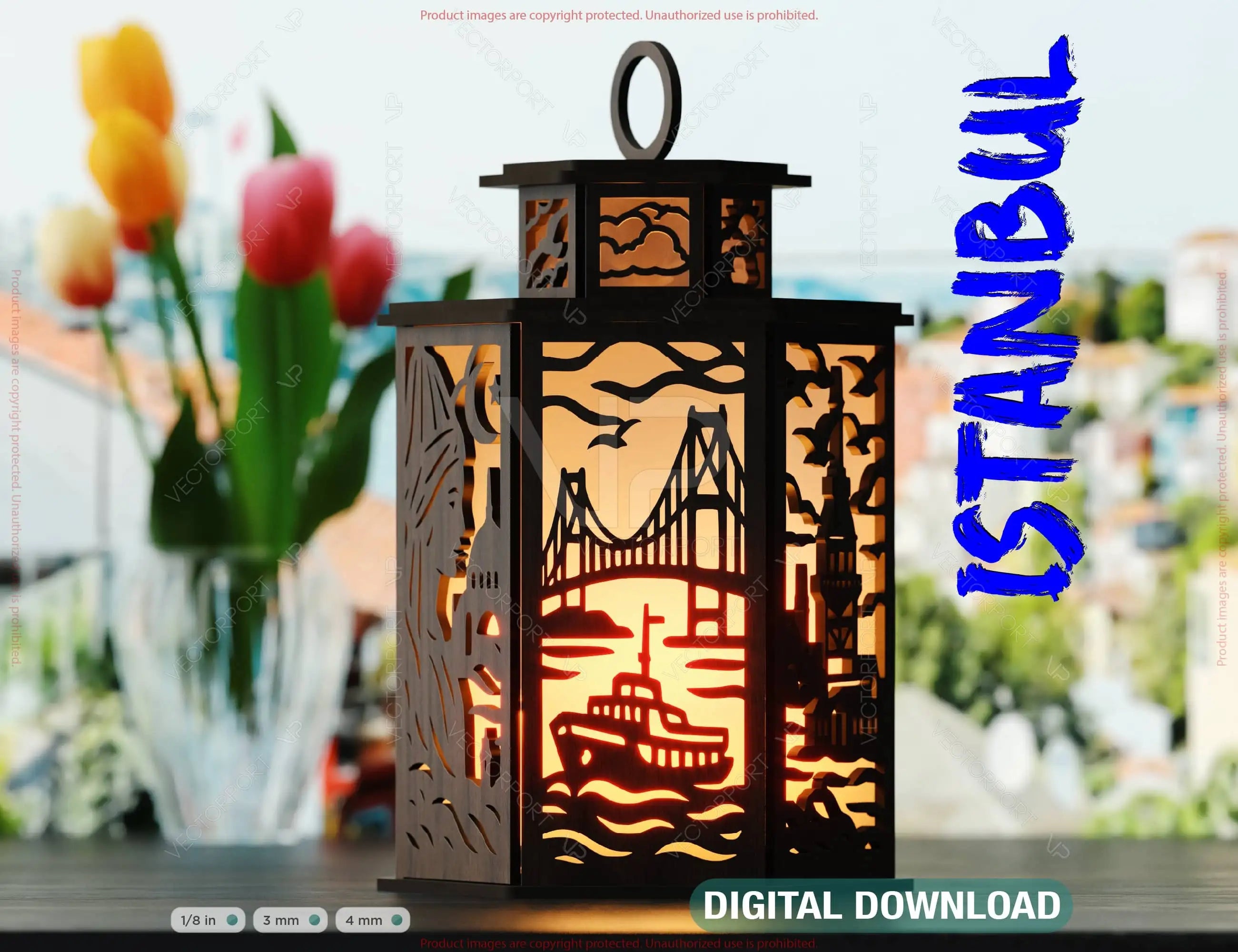 Istanbul Laser Cut Table Lamp – Landmarks Laser Cut – Hagia Sophia, Maiden’s Tower, Cityscape Decor SVG Digital Download |#U580| VectorPort