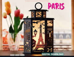 Paris Cityscape Laser Cut Table Lamp Panels – Eiffel Tower, Romantic Streets & Parisian Landmarks SVG Digital Download |#U581|