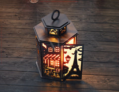 Paris Cityscape Laser Cut Table Lamp Panels – Eiffel Tower, Romantic Streets & Parisian Landmarks SVG Digital Download |#U581|