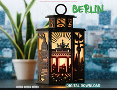 Berlin Skyline Laser Cut Table Lamp Panels – Brandenburg Gate, TV Tower, and Cityscape Design SVG Digital Download |#U582|