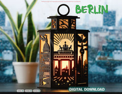Berlin Skyline Laser Cut Table Lamp Panels – Brandenburg Gate, TV Tower, and Cityscape Design SVG Digital Download |#U582| VectorPort