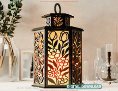 Floral Laser Cut Lamp – Flower Lantern Tea Light Candle Holder Design for Mother’s Day Gift SVG Digital Download |#U584|