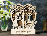 Mother’s Day 3D Laser Cut Wooden Scene – Mom and Daughter | Son Heart Frame Gift Display – Standing Layered SVG Design Digital Download |#U586|