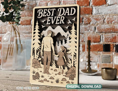 3D Father and Son / Daughter Laser Cut Scene – Layered Father's Day Shadow Box SVG File Father’s Day Gift Wall Art SVG Digital Download |#U587|