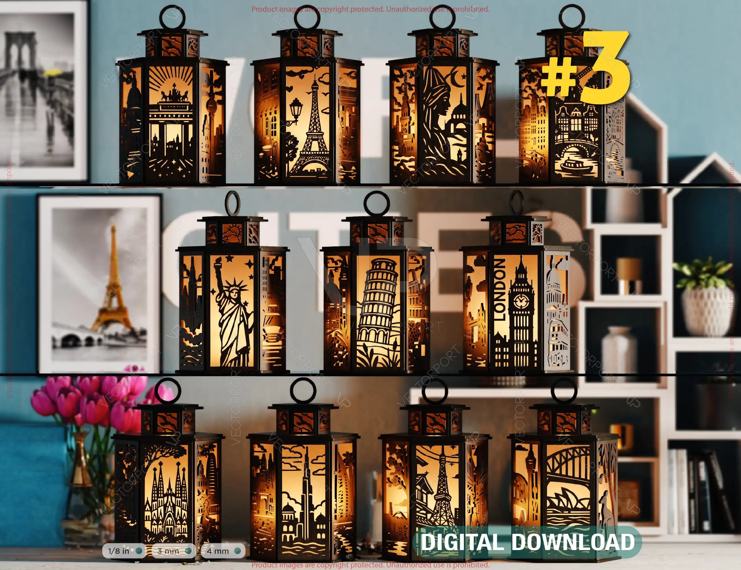 World Cities Laser Cut Table Lamp Panels Bundle – Skyline Lantern SVGs of New York, Paris, London & More Digital Download |#U590| VectorPort
