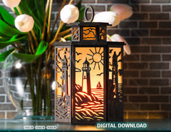 Coastal Lighthouse Lantern SVG – Laser Cut Table Lamp – Nautical Decor Lightbox Tea Light Candle Holder Digital Download |#U592| VectorPort
