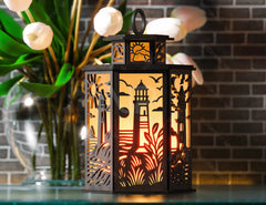 Coastal Lighthouse Lantern SVG – Laser Cut Table Lamp – Nautical Decor Lightbox Tea Light Candle Holder Digital Download |#U592|