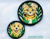 Cat and Dog Layered Design | Round 3D Animal SVG | Laser Cut Shadow Box Digital Download |#U595|