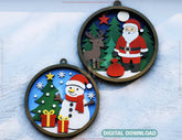 Christmas Layered Design | Round 3D Winter Scene with Santa, Snowman SVG | Laser Cut Shadow Box Digital Download |#U596|