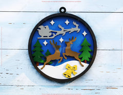 New Year Layered Design | Round 3D Winter Scene with Santa, Snowman SVG | Laser Cut Shadow Box Digital Download |#U599|