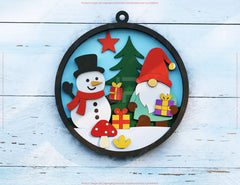 New Year Layered Design | Round 3D Winter Scene with Santa, Snowman SVG | Laser Cut Shadow Box Digital Download |#U599|