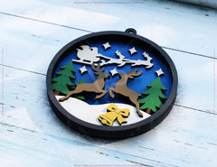 New Year Layered Design | Round 3D Winter Scene with Santa, Snowman SVG | Laser Cut Shadow Box Digital Download |#U599|