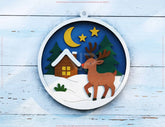 New Year Layered Design | Round 3D Winter Scene with Santa, Snowman SVG | Laser Cut Shadow Box Digital Download |#U600|