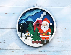 New Year Layered Design | Round 3D Winter Scene with Santa, Snowman SVG | Laser Cut Shadow Box Digital Download |#U600| VectorPort