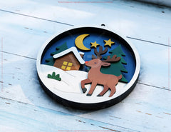 New Year Layered Design | Round 3D Winter Scene with Santa, Snowman SVG | Laser Cut Shadow Box Digital Download |#U600| VectorPort