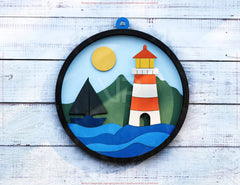 Night Lighthouse Round 3D Art – Coastal Nautical Decor, Layered Lighthouse & Moon Scene, Handmade Home Decoration Digital Download |#U601| VectorPort