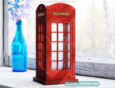 Miniature Laser Cut British Phone Booth – 3D Layered Red Telephone Box, Vintage UK Decor, Retro London Gift Home Decor Digital Download |#U602|