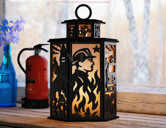 Firefighter Theme Laser Cut Table Lamp with Helmet, Axe, Fire Symbol, Hose, Gift for Firefighters Digital Download |#U605|